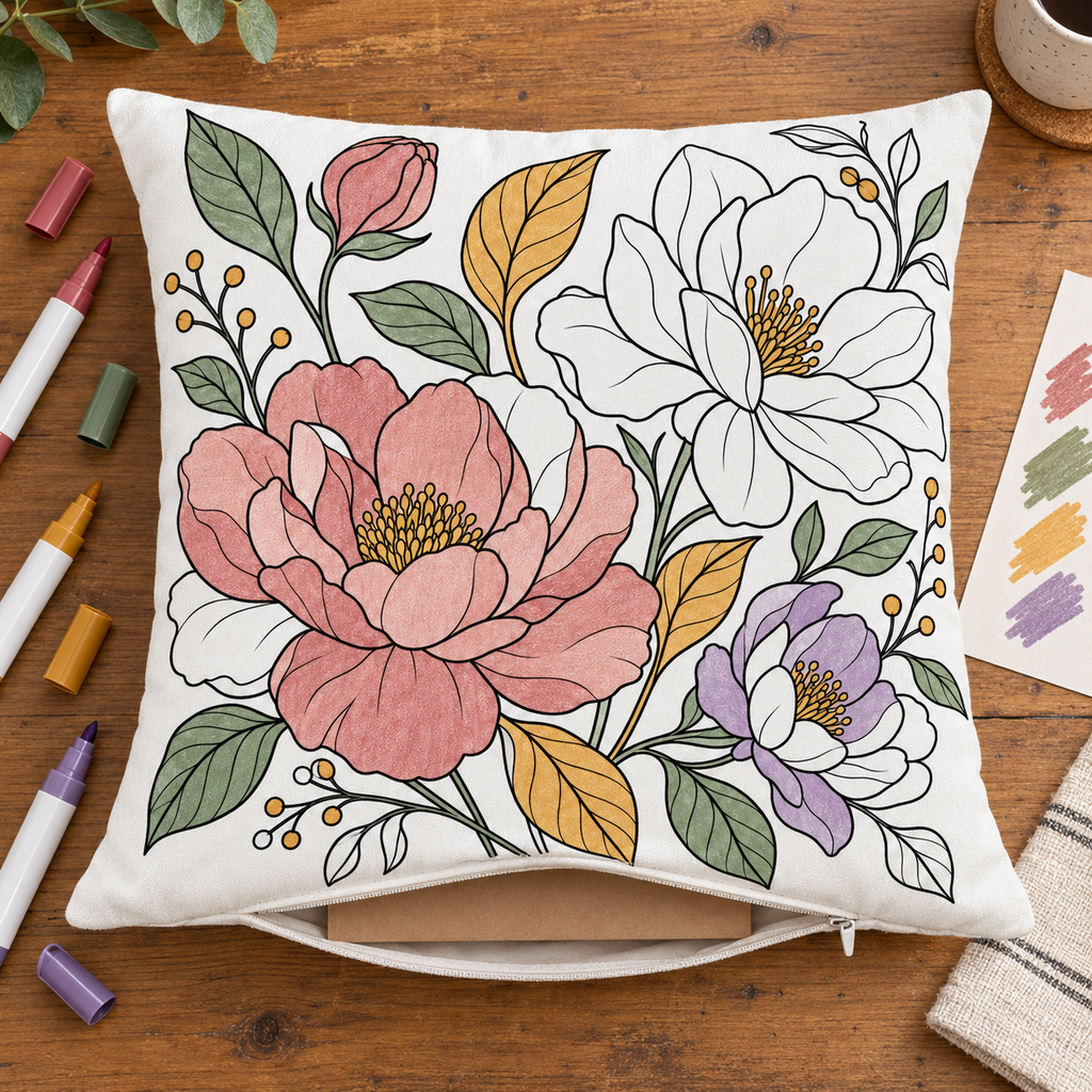 Bloemen Kleurkussen voor Volwassenen – Inclusief Binnenkussen